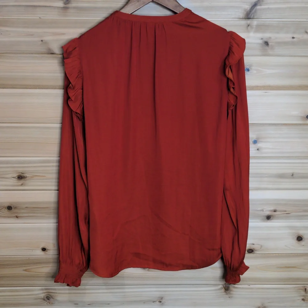 Scotch and Soda Ruffle Blouse in Burnt Orange size Small - Picture 5 of 11